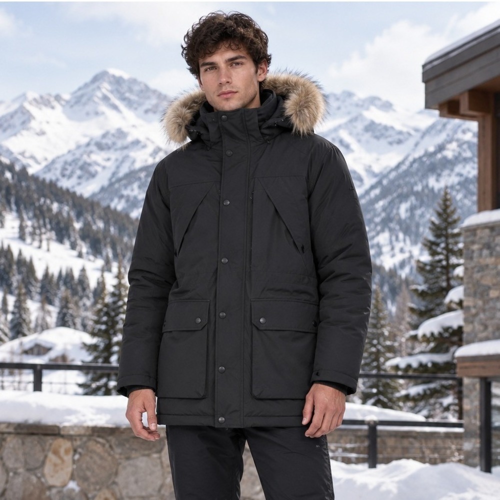 Penfield Kirby Winter Parka Men's L Black Insulated Faux Fur Hood Jacket